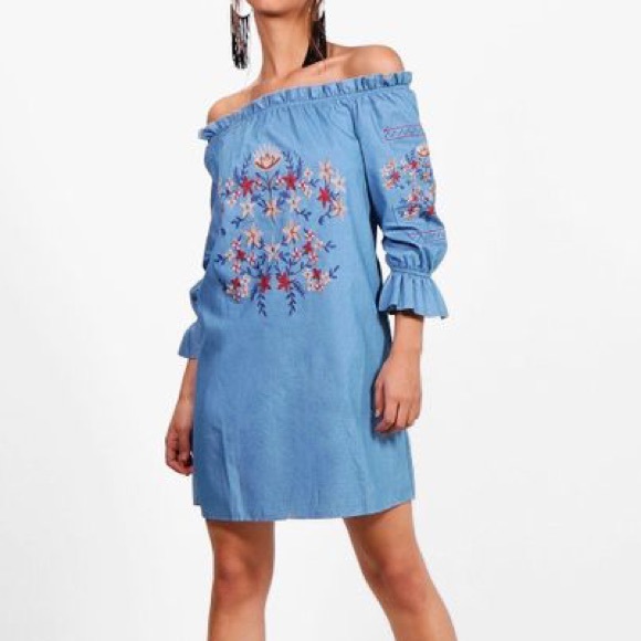 Boohoo Dresses & Skirts - Blue Floral OffShoulder Dress